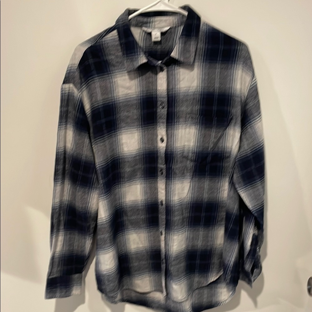 Women’s Blue and White Plaid Shirt